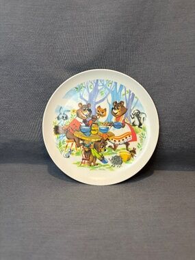 Vintage Three Bears Children's Plate Melamine 1970s Forest Animals Picnic
